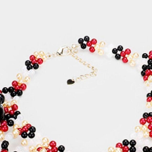 Pearl Bubble Red Black Cream Collar Statement Neck - Picture 4 of 7